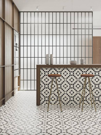 Carrelage Imitation Mosaïque Blanc et Noir - 28x28cm - FV2702095