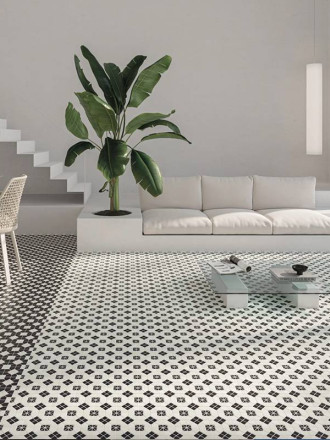 Carrelage Imitation Mosaïque Blanc et Noir - 28x28cm - FV2702095