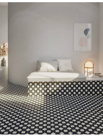 Carrelage Imitation Mosaïque Blanc et Noir - 28x28cm - FV2702095