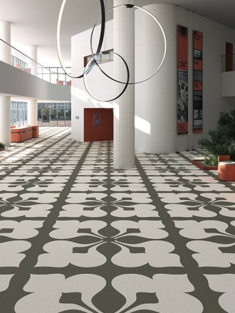 Carrelage Floral Noir et Blanc Poli - 119.3x119.3cm - FV2702136