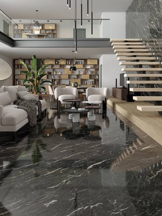 Carrelage Imitation Marbre Noir Mat Rectifié - 60x120cm - FV2702155