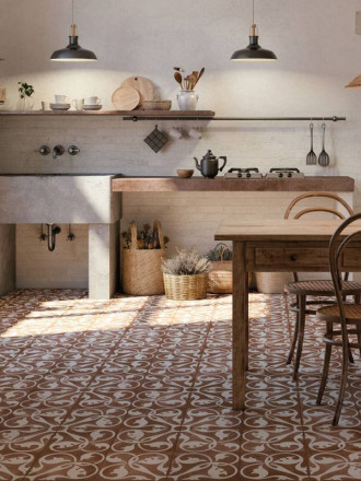 Carrelage Prédécoupé à Motif Floral Bordeaux - 45x45cm - FV2702159