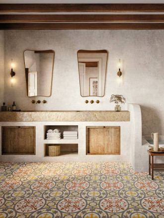 Carrelage Prédécoupé à Motif Floral Bordeaux - 45x45cm - FV2702159