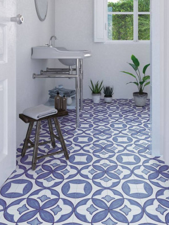 Carrelage Faience Motif Floral 1 Bleu Ciel - 15x15cm - FV2702248