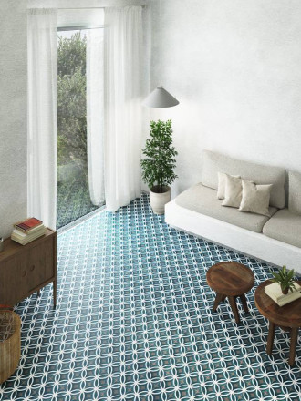 Carrelage Faience Motif Floral 1 Bleu Ciel - 15x15cm - FV2702248