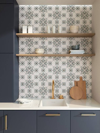 Carrelage Faience Motif Floral 1 Bleu Ciel - 15x15cm - FV2702248