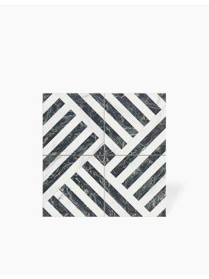 Carrelage à Rayures Marbrées Vert Emeraude et Blanc Modèle 1 - 44x44cm - FV2702385