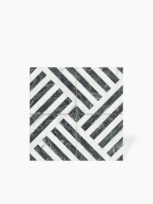 Carrelage à Rayures Marbrées Vert Emeraude et Blanc Modèle 1 - 44x44cm - FV2702385