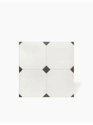 Carrelage pour Sol - Blanc avec Cabochon Noir - 58x58cm - FV2702401