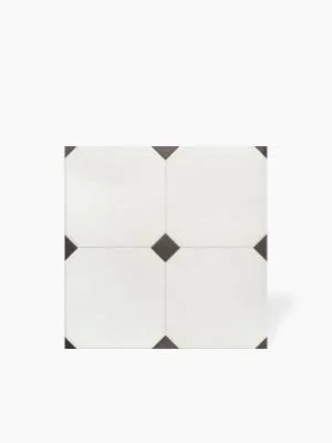Carrelage pour Sol - Blanc avec Cabochon Noir - 58x58cm - FV2702401