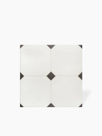 Carrelage pour Sol - Blanc avec Cabochon Noir - 58x58cm - FV2702401