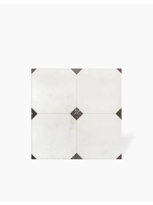 Carrelage pour Sol - Marbre Blanc avec Cabochon Noir - 58x58cm - FV2702402