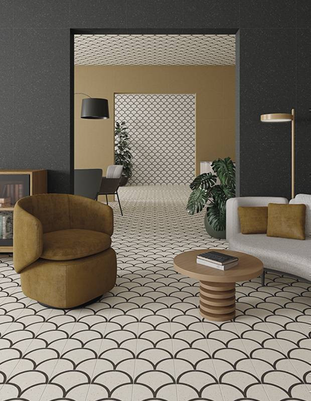 Carrelage Motif Ecaille Aspect Terrazzo Blanc 20x20cm - R10 - FV2702140