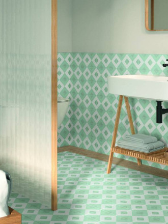 Carrelage Brienne Vert d'Eau - Grès Cérame pour sol et mur - 15x15cm - DC2025051