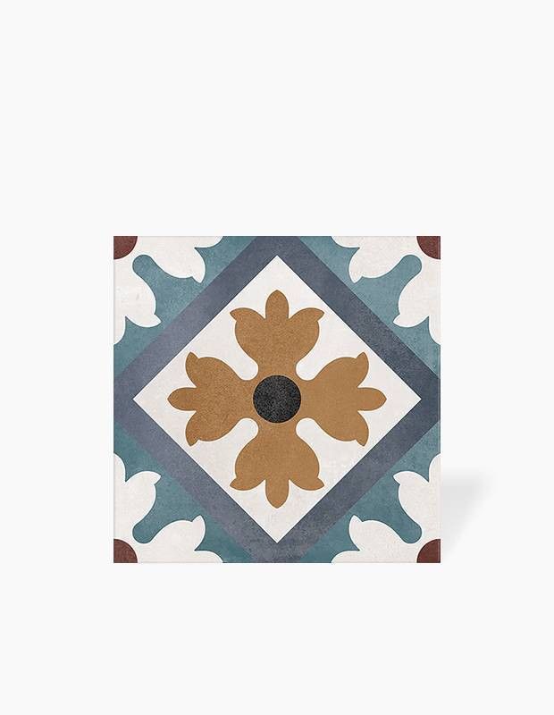 Carrelage Karolina -  Bleu et Ocre  - Grès Cérame pour sol et mur - 15x15cm - DC2025060