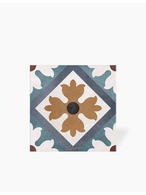 Carrelage Karolina - Bleu et Ocre - Grès Cérame pour sol et mur - 15x15cm - DC2025060
