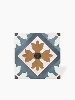 Carrelage Karolina - Bleu et Ocre - Grès Cérame pour sol et mur - 15x15cm - DC2025060