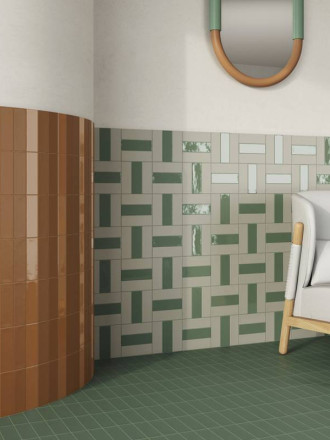 Carrelage " Reflet" finition Matte Rectangulaire - Vert - 4.8x14.6cm -DC2025099