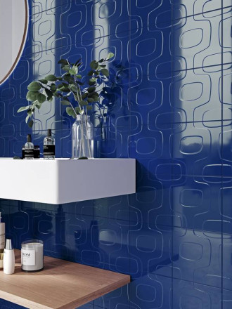 Faïence " Disco Vintage " Bleu électrique Brillant - 20x20cm - NT2025114