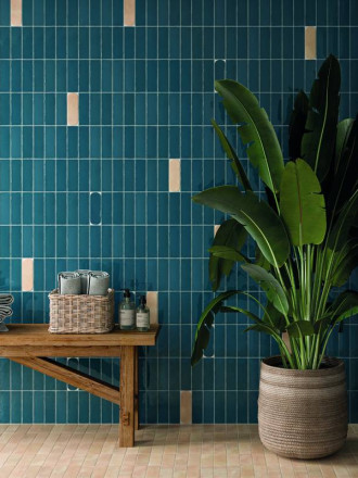 Carrelage à bords ronds  "Africana " - Bleu Azur - 5x15cm - NT2025136