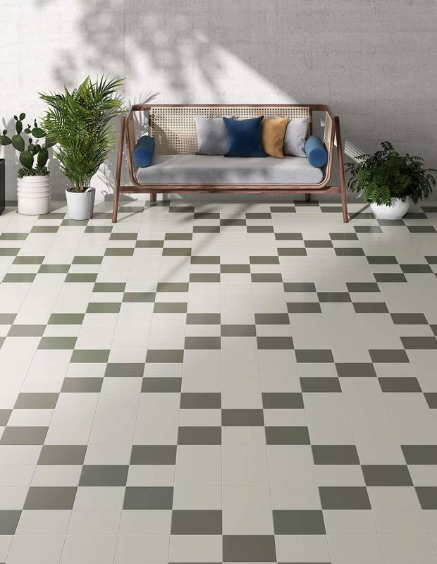 Carrelage " Kromatik Mat "  grès cérame - Gris vert-  R10 - 20x20cm - NT2025279