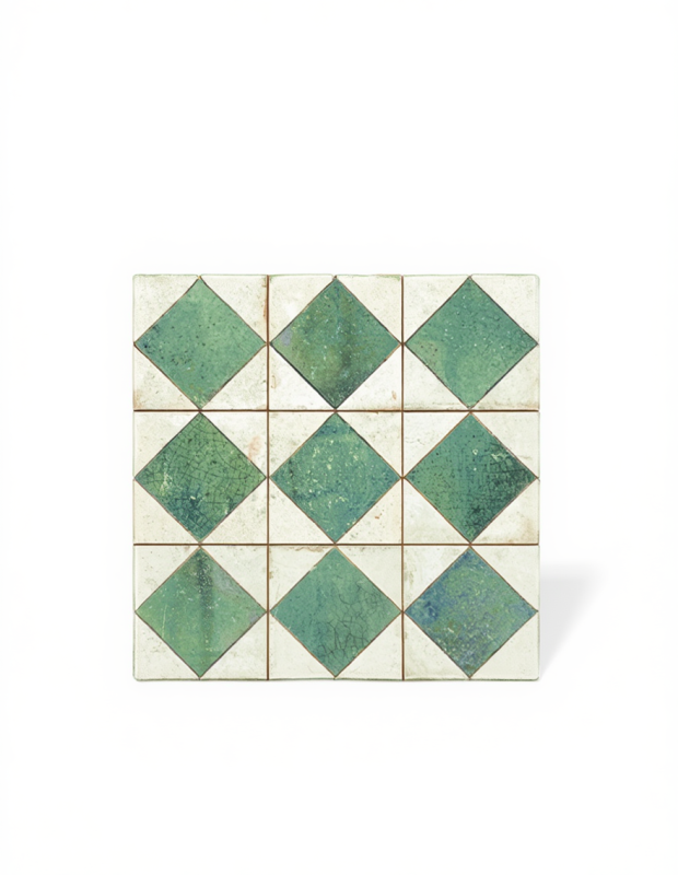 Carrelage damier effet ancien vert  - 33 x 33 cm | AV2026009