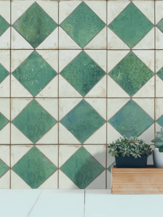 Carrelage damier effet ancien vert  - 33 x 33 cm | AV2026009