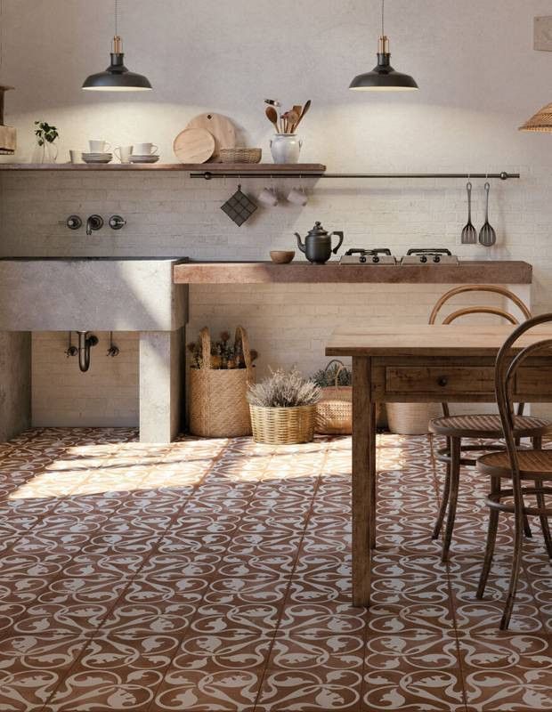 Carrelage Prédécoupé à Motif Floral Bordeaux - 45x45cm - FV2702159