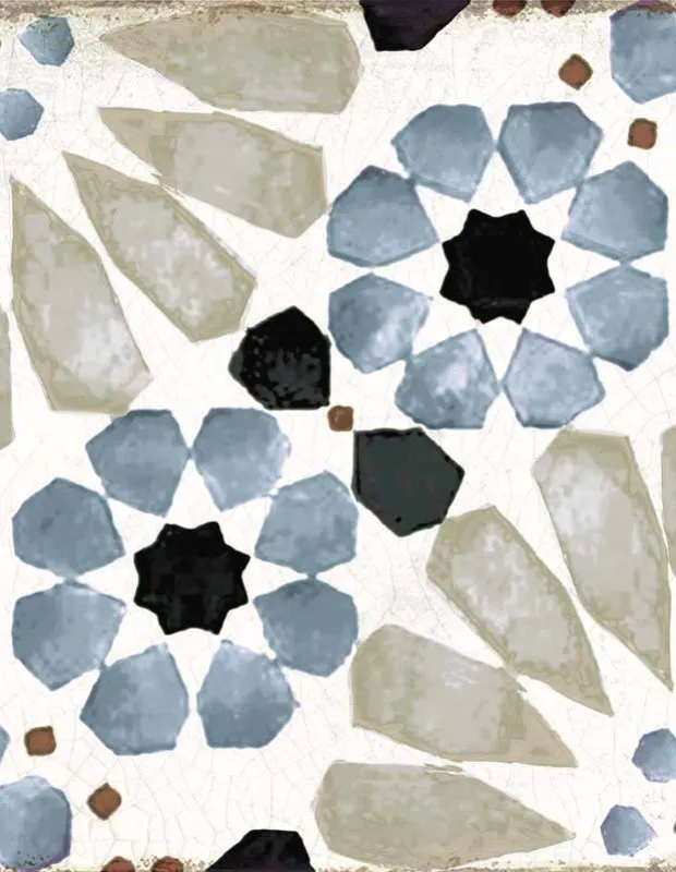 Vintage-Bodenfliese Zementfliese blau mit maurischen Motiven.