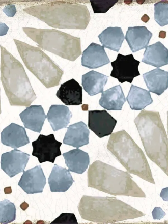 Vintage-Bodenfliese Zementfliese blau mit maurischen Motiven.