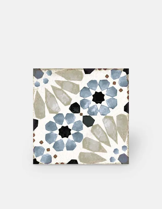 Carreau sol vintage carreau de ciment bleu motifs mauresques - lot de 2.6m2