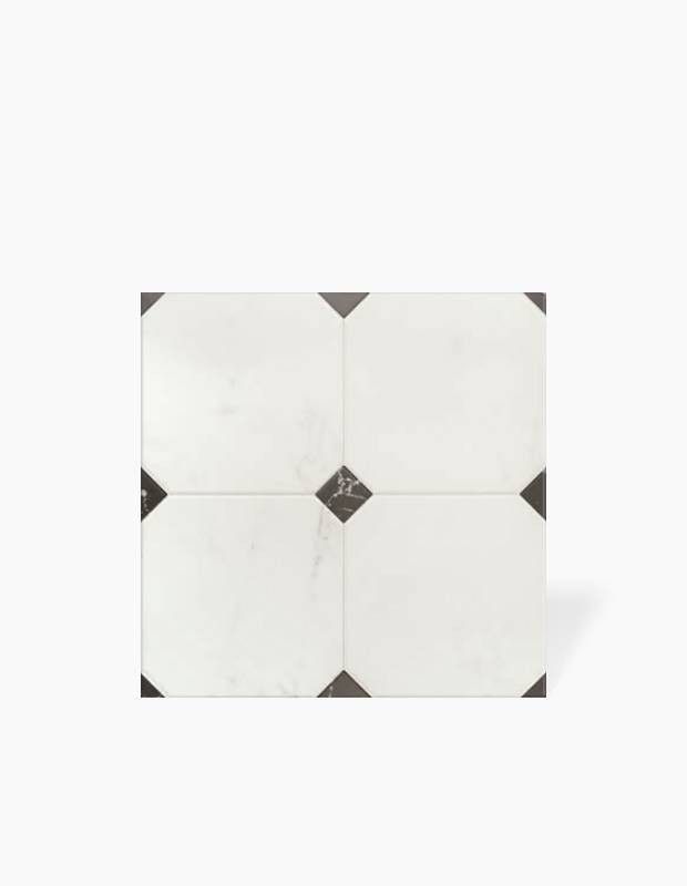Carrelage pour Sol - Blanc avec Cabochon Noir - 58x58cm - FV2702401