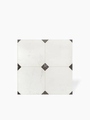 Carrelage pour Sol - Marbre Blanc avec Cabochon Noir - 58x58cm - FV2702402 