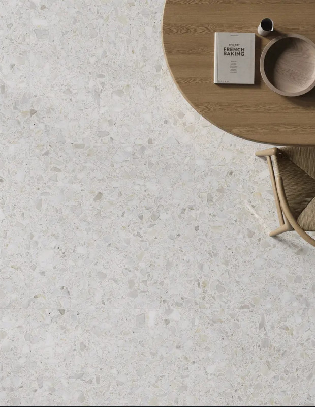 Feinsteinzeug Fliese Terrazzo-Optik Creme 90x90 cm | Edel & Zeitlos