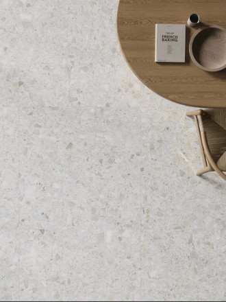Feinsteinzeug Fliese Terrazzo-Optik Creme 90x90 cm | Edel & Zeitlos