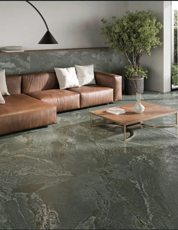 Carrelage Métallisé Vert Brillant 90x90 cm | Effet Cosmos