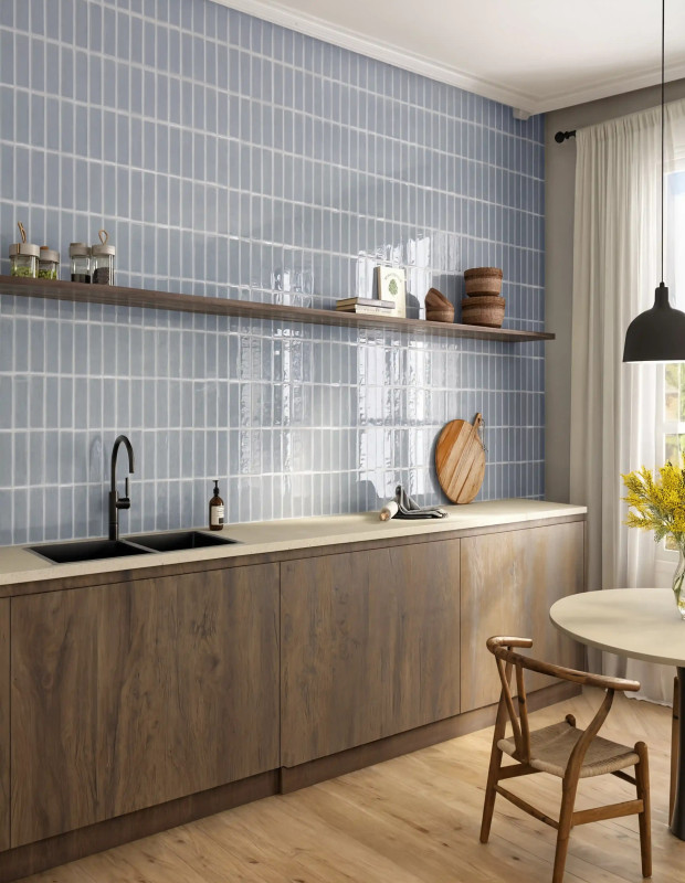 Carrelage Mural Bleu Ciel Glossy 6,5x20 cm | Effet Artisanal