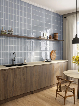 Carrelage Mural Bleu Ciel Glossy 6,5x20 cm | Effet Artisanal