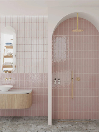 Carrelage Mural Rose Pâle Brillant 6,5x20 | Style Rétro Chic