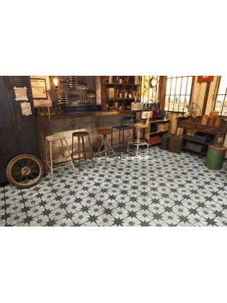Carrelage vintage style art déco à étoiles noires FS1132001