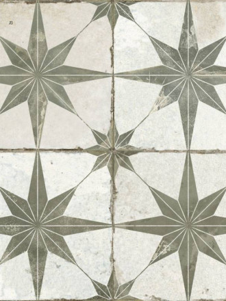 Carrelage vintage style art déco à étoiles "khaki" FS1132002