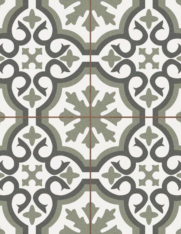 Imitation carreaux de ciment en grès cérame - décor vert - ST1140001