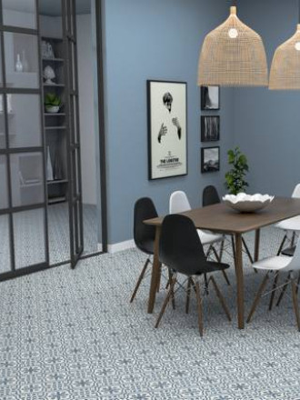 Carrelage imitation carreaux de ciment, motif bleu TI1138001