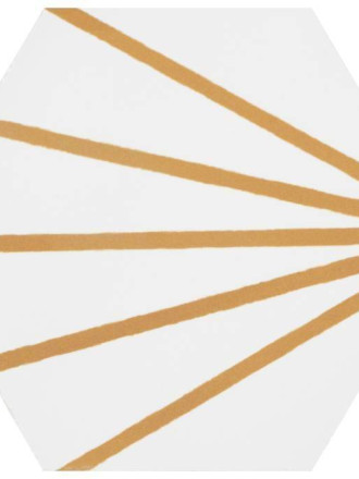 Carrelage hexagonal blanc mat design à rayons orange ocre ME9507011