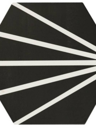 Carrelage hexagonal design mat noir à rayons blancs ME9507010