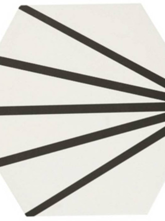 Carrelage hexagonal blanc mat design à rayons noirs ME9507014