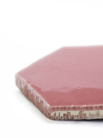 Carrelage mural artisanal forme hexagonal rose brillant