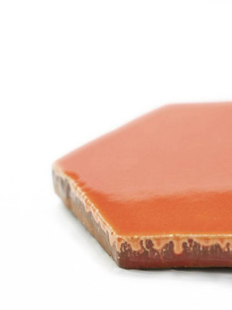 Carreau mural hexagonal artisanal orange foncé 10 x 11,5 cm