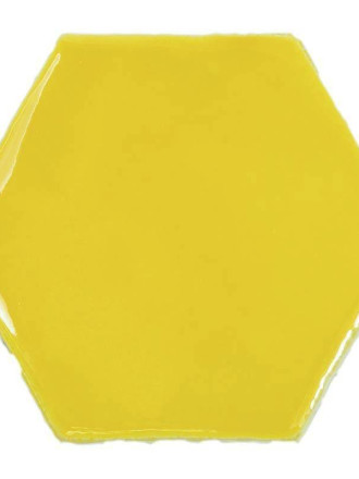 Faïence murale hexagonale émail jaune citron style artisanal CE1406024