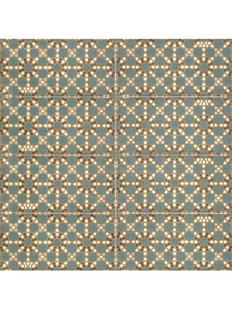Carrelage mural retro décor oriental vert et jaune RI0112001
